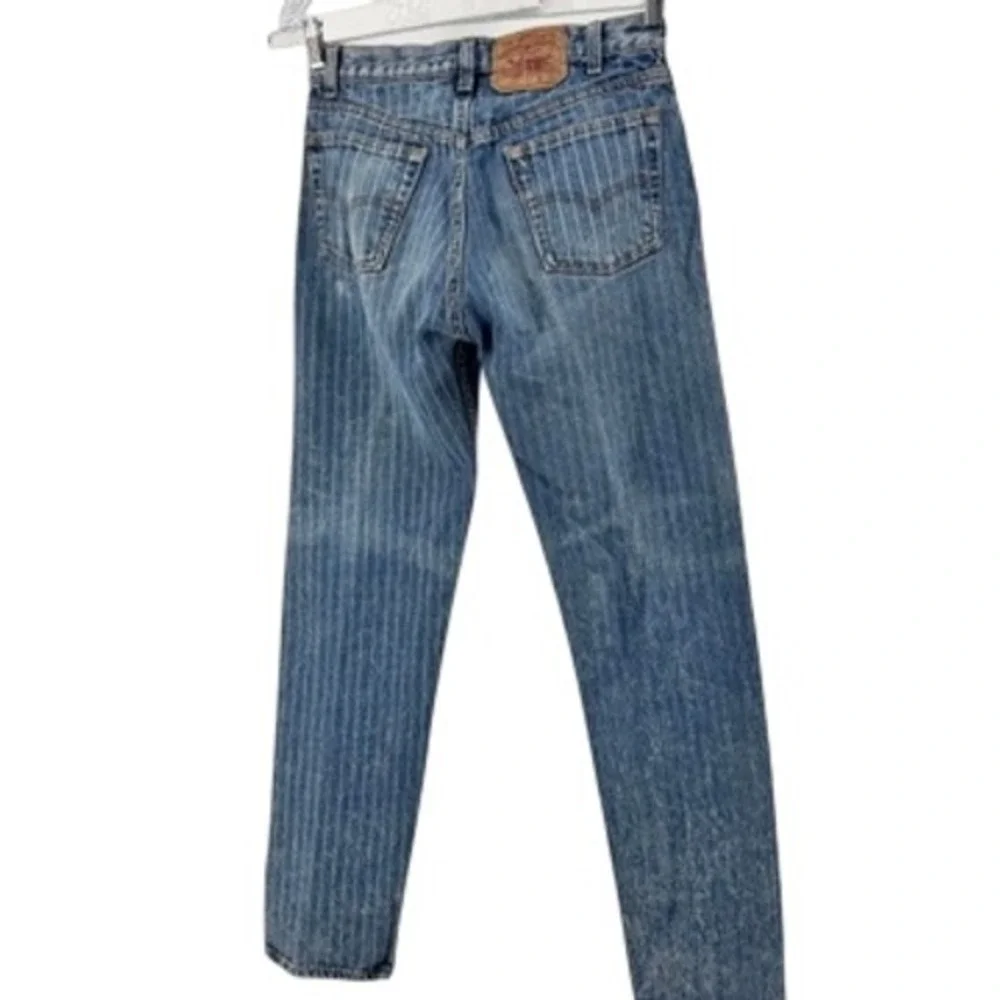 Vintage Levi's 501xx Hickory Pinstripe Jeans Mens 28x32 Blue USA Button Fly Rare